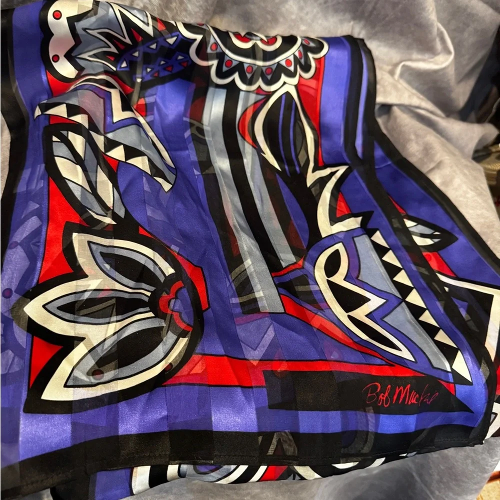 Women's Bob Mackie‎ Wearbale Art 100% Silk Scarf OS Black Purple